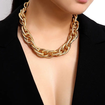 Glossy & Frosted Chain Choker Necklace