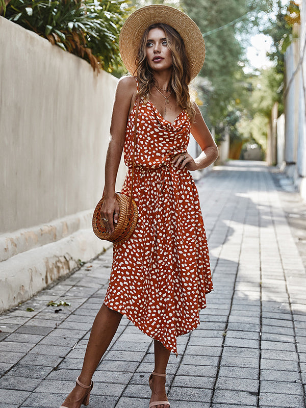 Fashion V Neck Dots Print Sleeveless Summer Dress - socialblingz