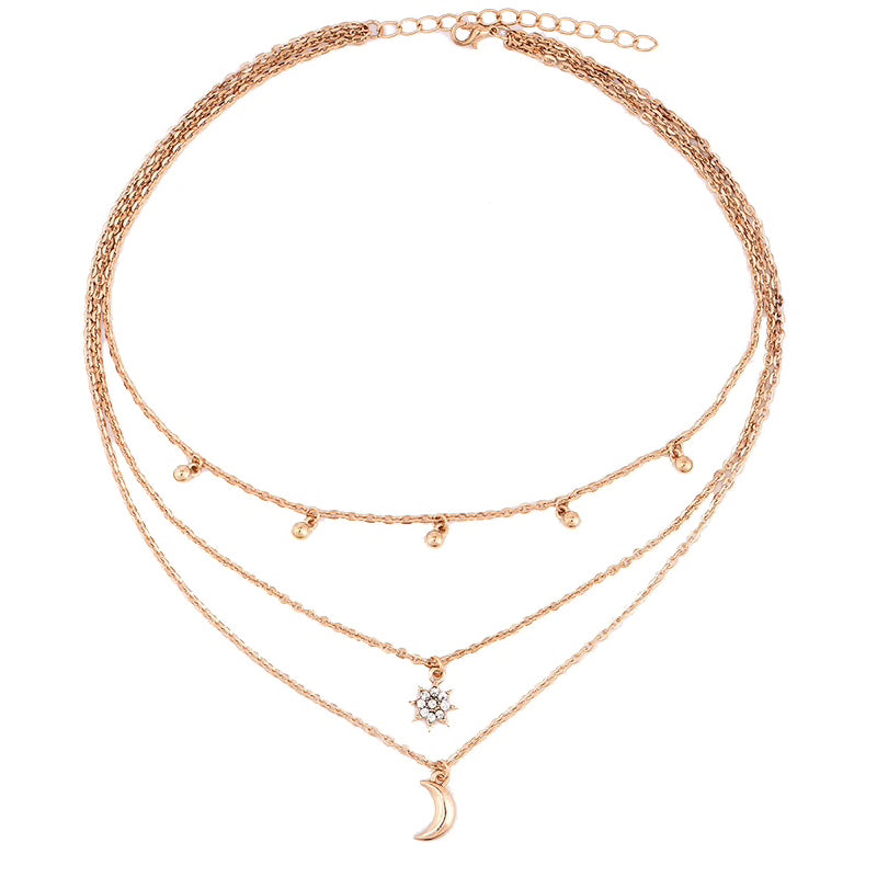 Boho Multi Layer Moon, Star & Beads Choker Necklaces - socialblingz