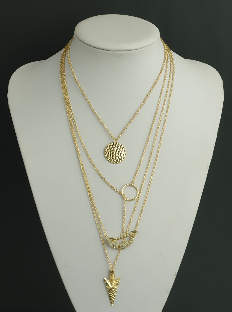 Vintage Multi-layer Gold Color Arrow, Big Dipper, Crystal Angel Wing Four Layer Pendant Necklace - socialblingz