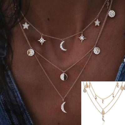 Half Moon Pendant Layered Necklace