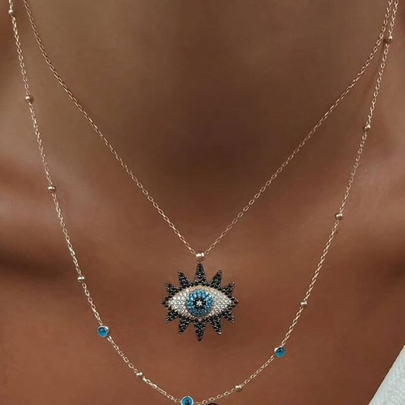 Vintage Evil Eye Layered Pendant Necklace