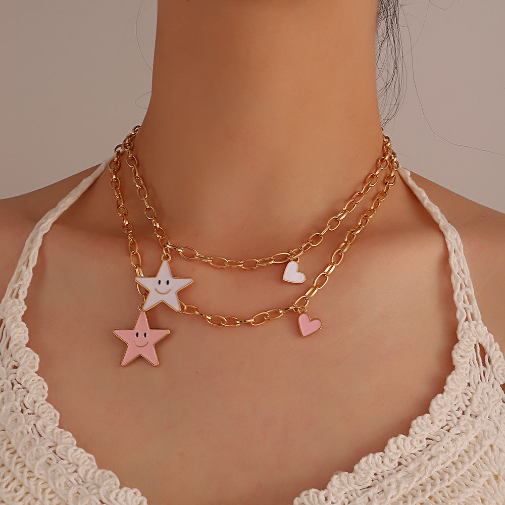 Smiling Stars With Heart Layered Necklace