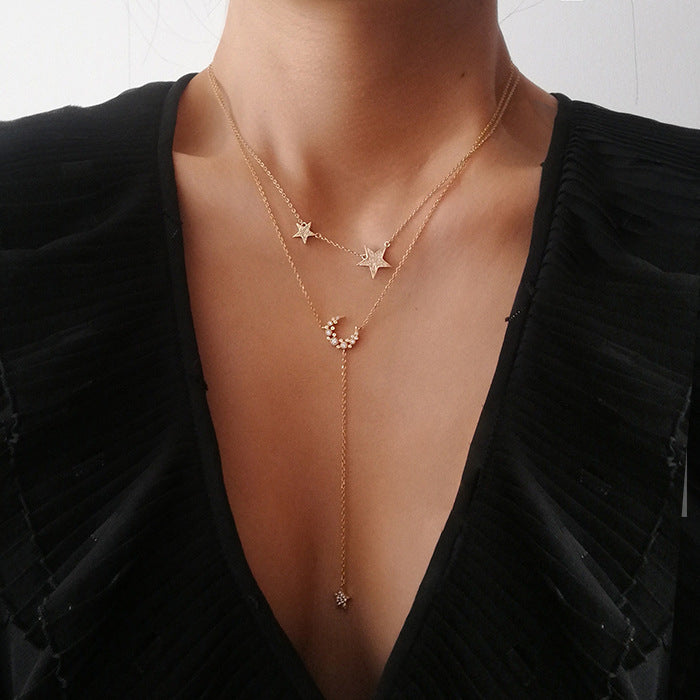 Crystal Moon Double Layered Necklace