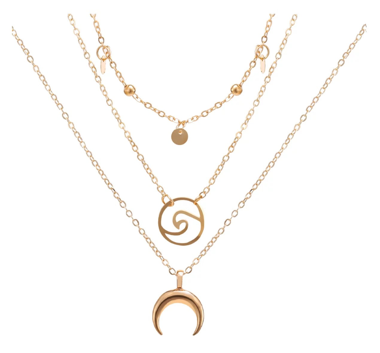 Moon Wave Pendant Layered Necklace