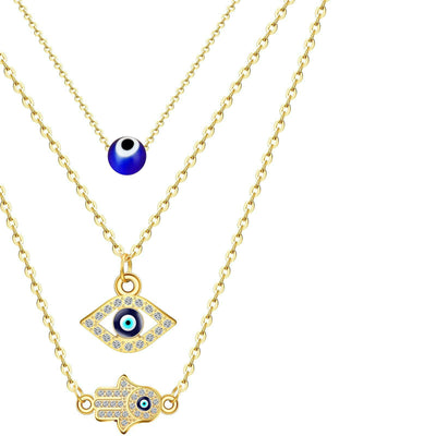 Turkish Blue Evil Eyes Crystal Layered Necklace