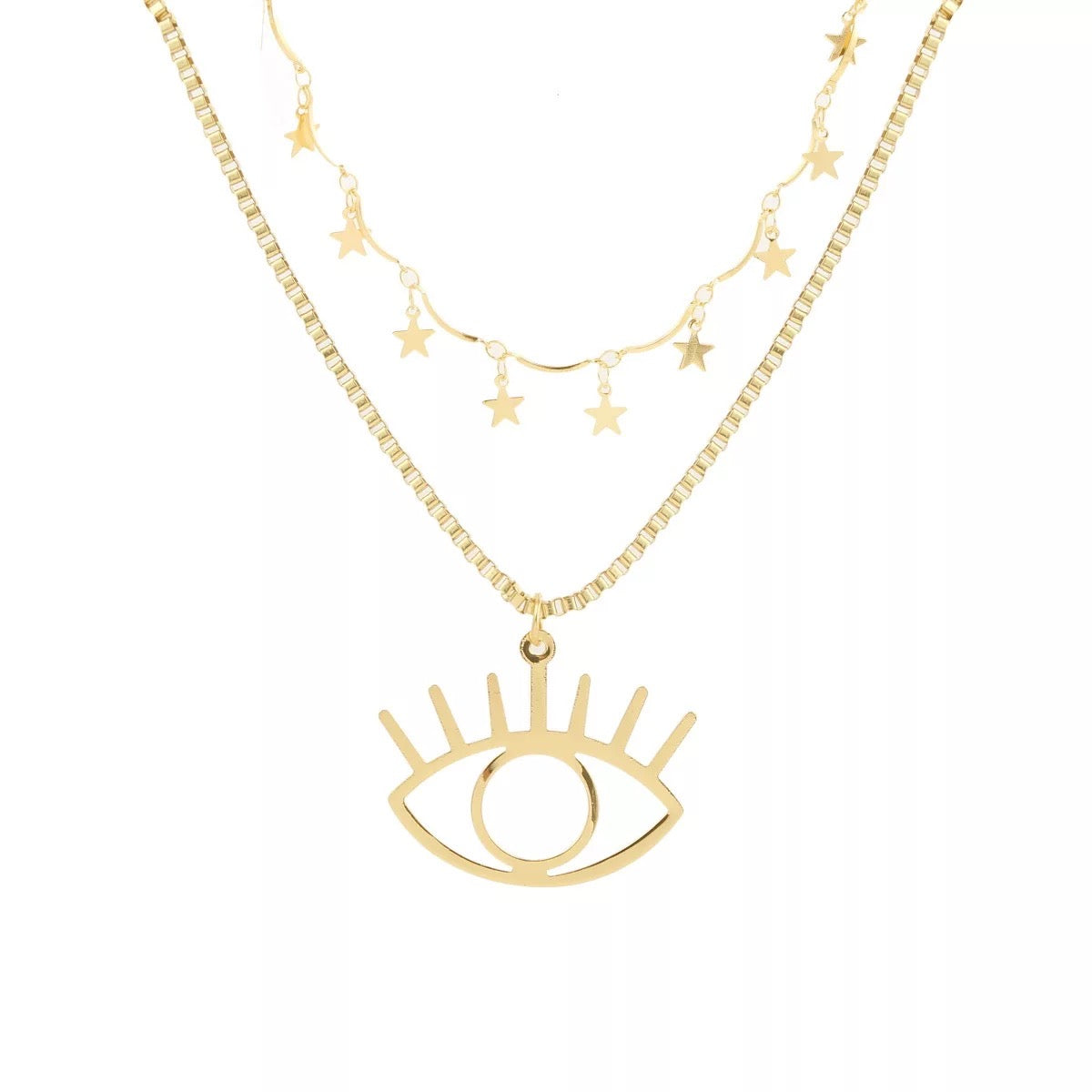 Vintage Star Clavicle Evil Eye Pendant Layered Necklace