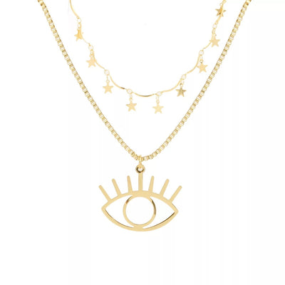 Vintage Star Clavicle Evil Eye Pendant Layered Necklace