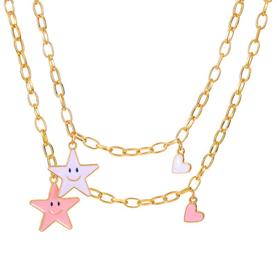 Smiling Stars With Heart Layered Necklace