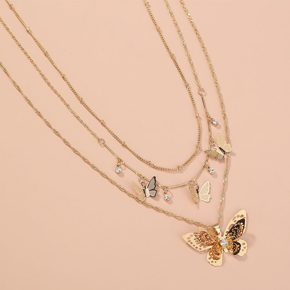 Hollow Butterfly Pendant Layered Necklace