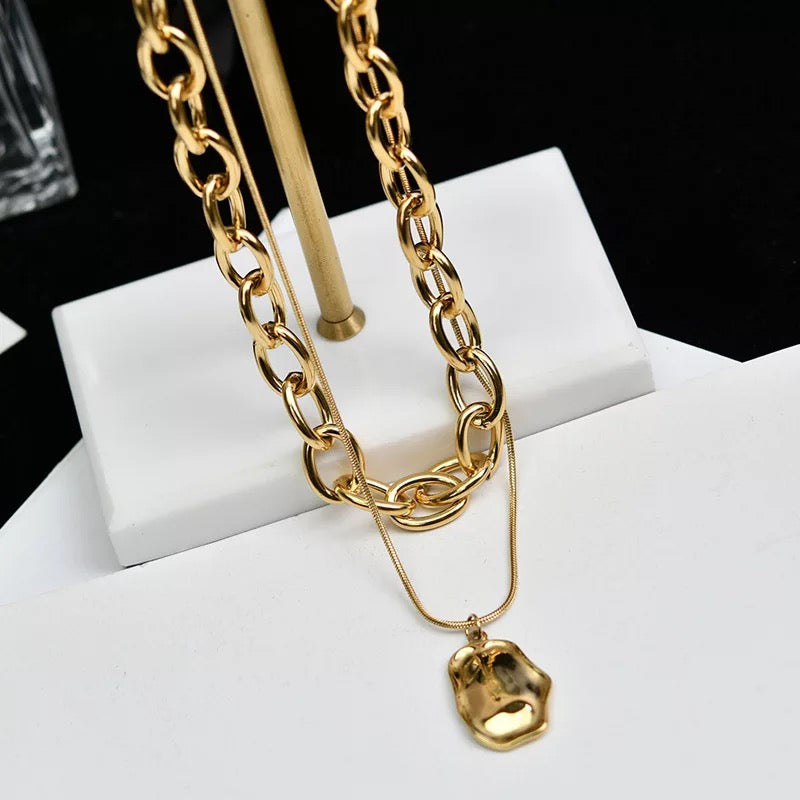 Irregular Coin Double Layered Necklace