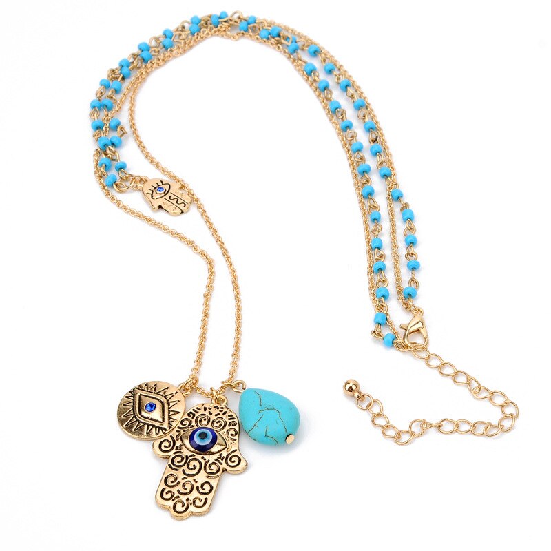 Evil Eye Bead Double Layered Necklace - Social Blingz
